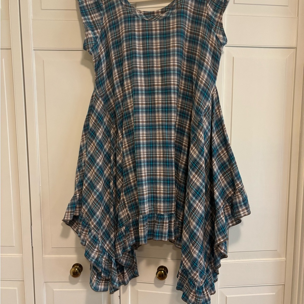 Asymmetrical Plaid Dress in Blue and White